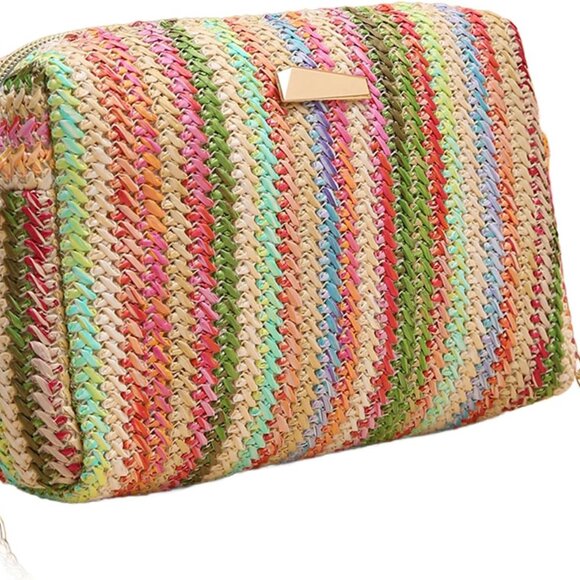 Handbags - Colorful Straw Beach Bag Woven Shoulder Purse Summer Travel Fashion
